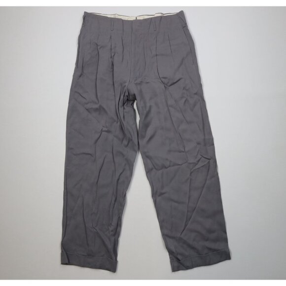 Vintage 50s Hollywood Regency Mens 36x31 Rayon Gabardine Chino Pants Gray USA
